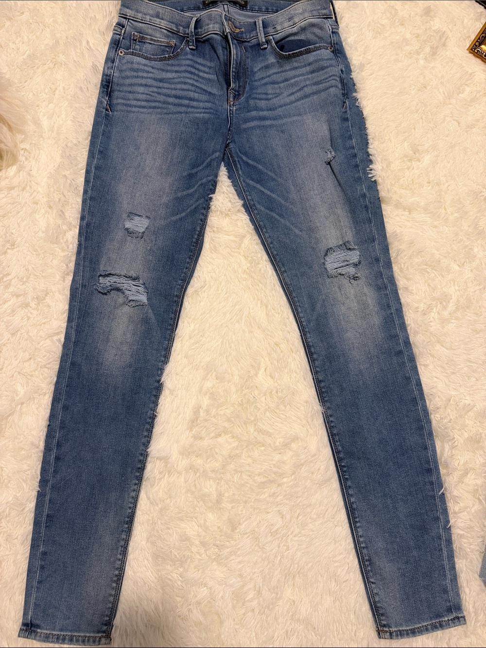 Express Women's Distressed Skinny Jeans - Medium Blue